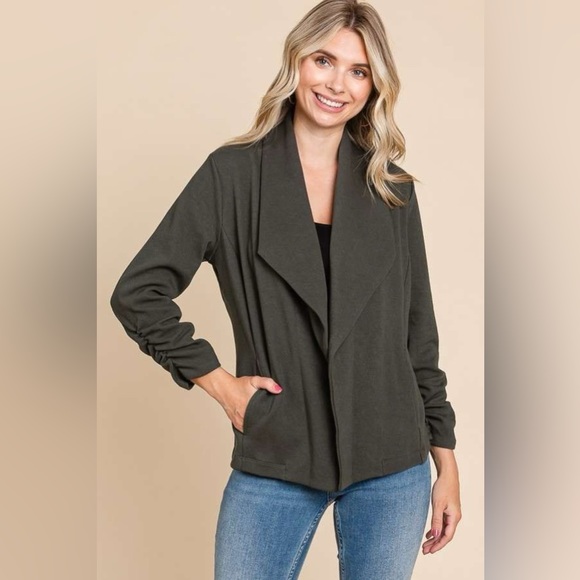 Culture Code Full Size Ruched Open Front Long Sleeve Jacket - Picture 4 of 4